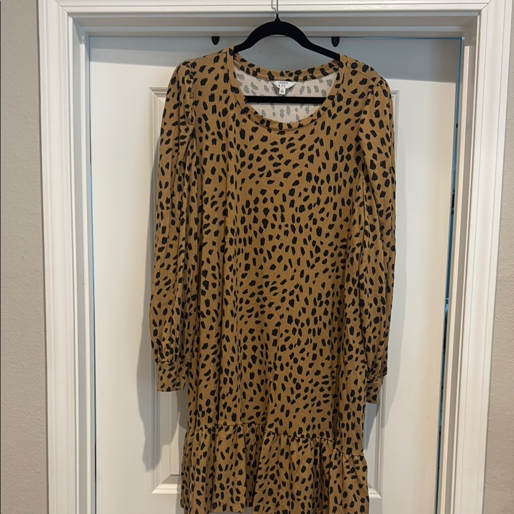 Crown & Ivy Tan and Black Animal Print Top